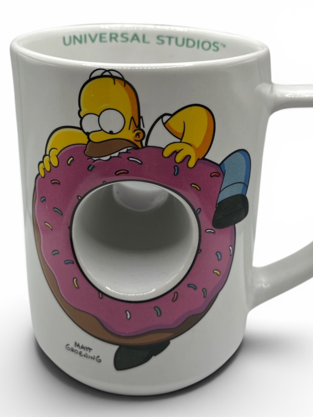 The Simpsons Homer Simpson Mug Donut Hole “Mmm Carbs” 16 Oz Universal Studios